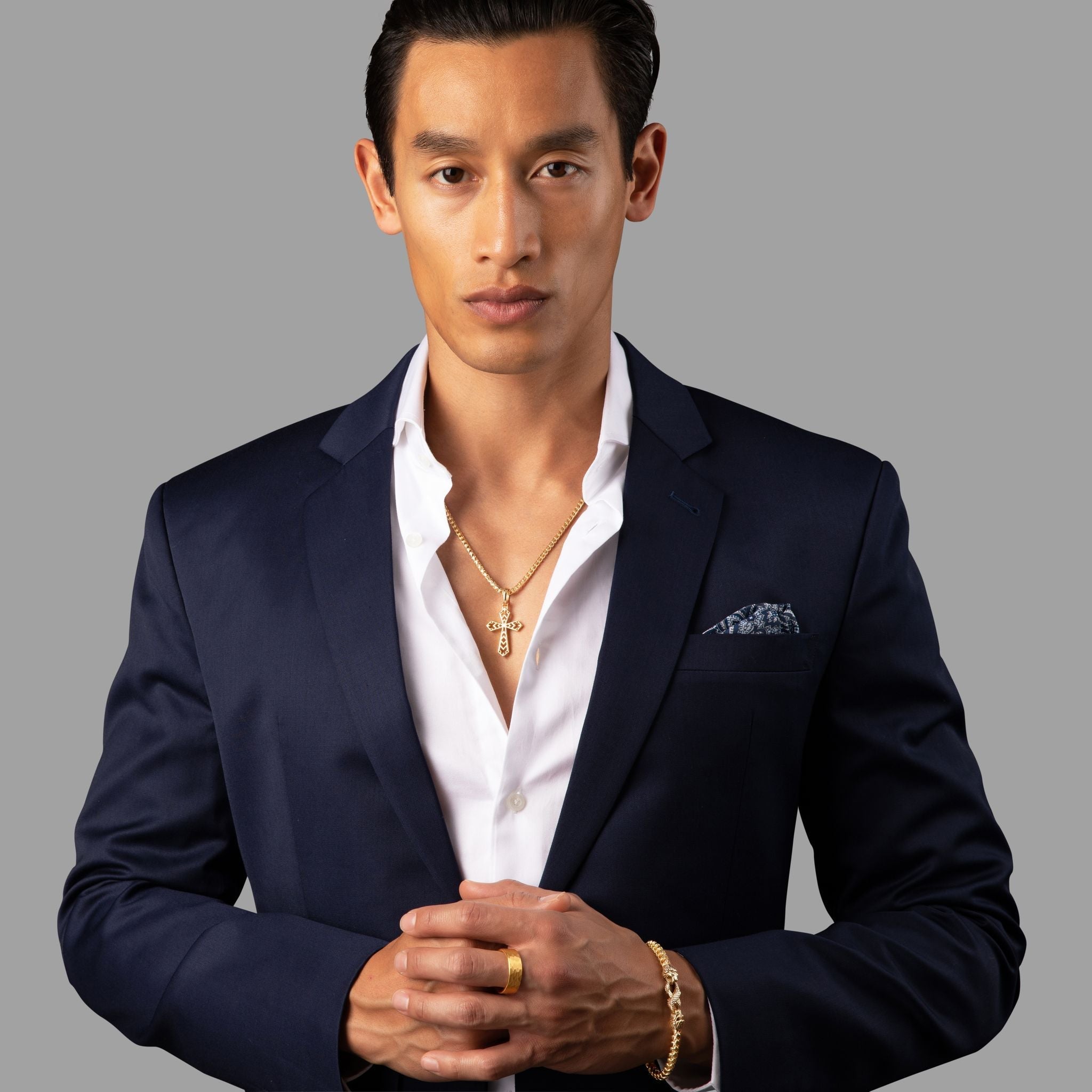 gold chain with dress shirt Mens Gold Button Down Shirt, Gold Dress Shirt, Love Khaos, XL , Holographic Gold main image 1