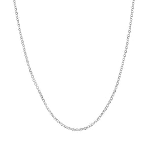 a women's silver 2mm diamond cut cable chain hanging on a white background