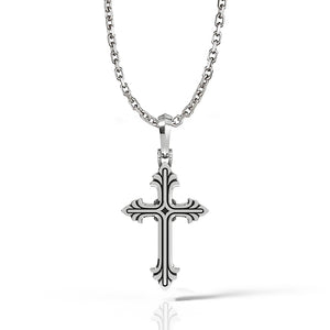 womens silver cross pendant hanging on a 2mm cable necklace
