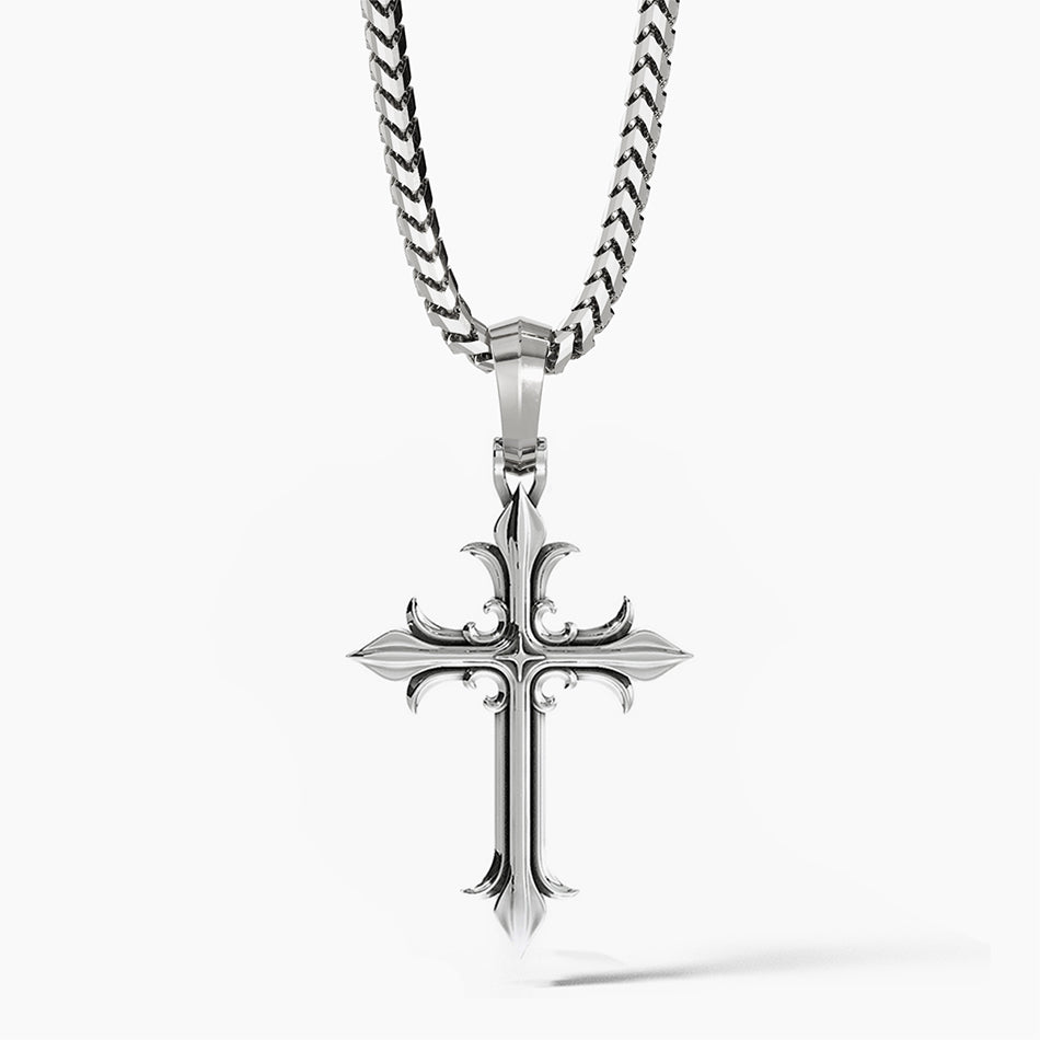 Mens Silver Cross Necklace, Mens Cross Pendant, Proclamation Jewelry