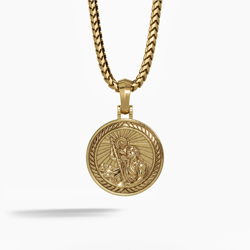 Sterling Silver Gold St Christopher Mens Necklace Saint