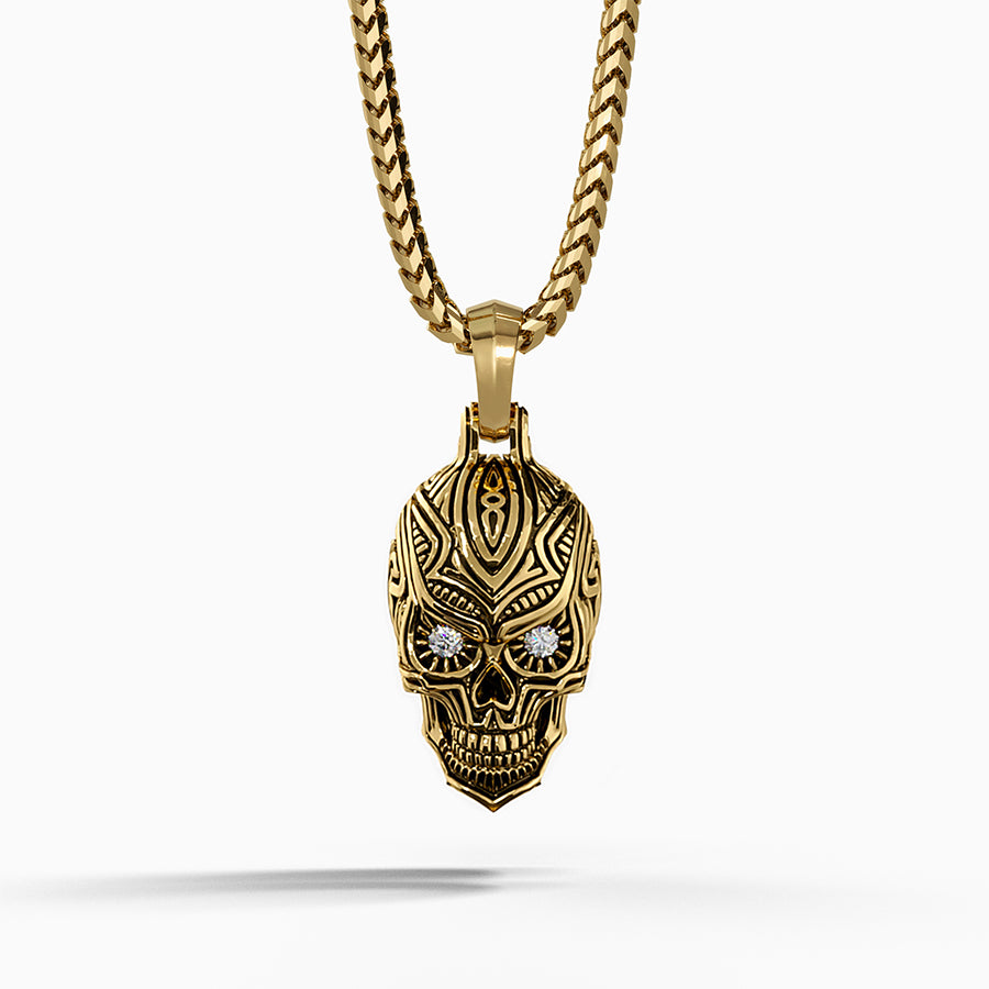 Carpe Diem, Gold Skull Pendant with Diamonds - Main Image
