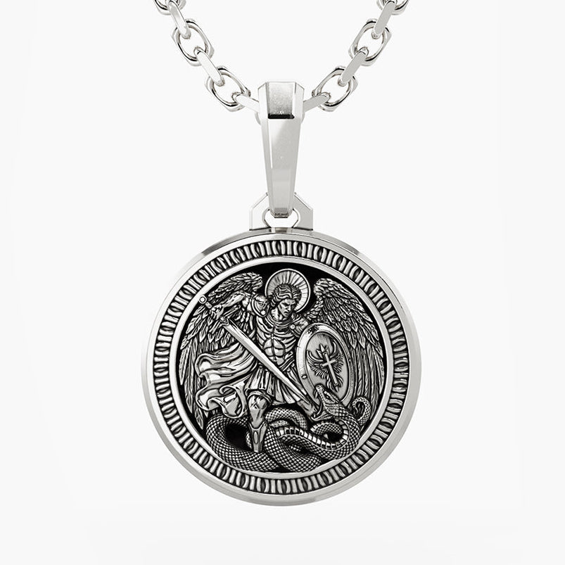 thumbnail image 2 of 925 Sterling Silver Saint Michael Medal Pendant - Religious Protection Charm 1.6 Inches 2 of 14