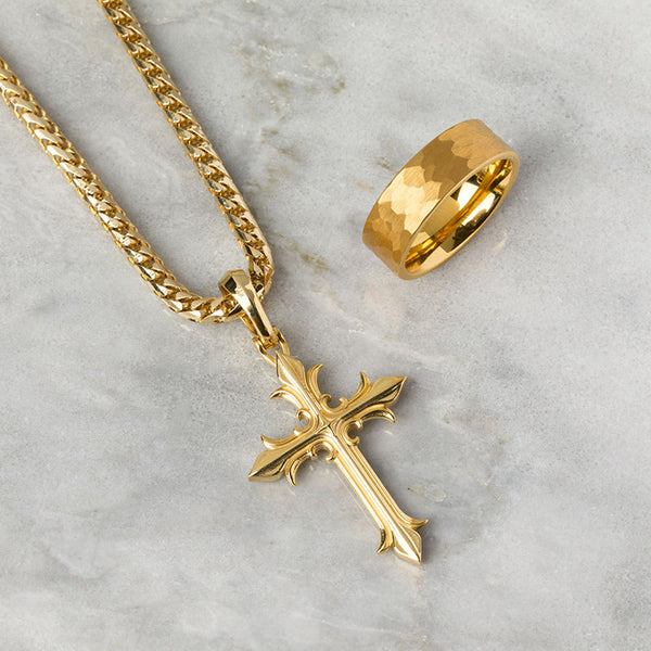 Mens gold cross top necklace with jesus