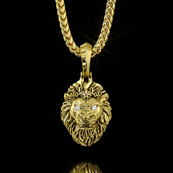 Crowned Lion Head Pendant Yellow Gold Diamonds Proclamation