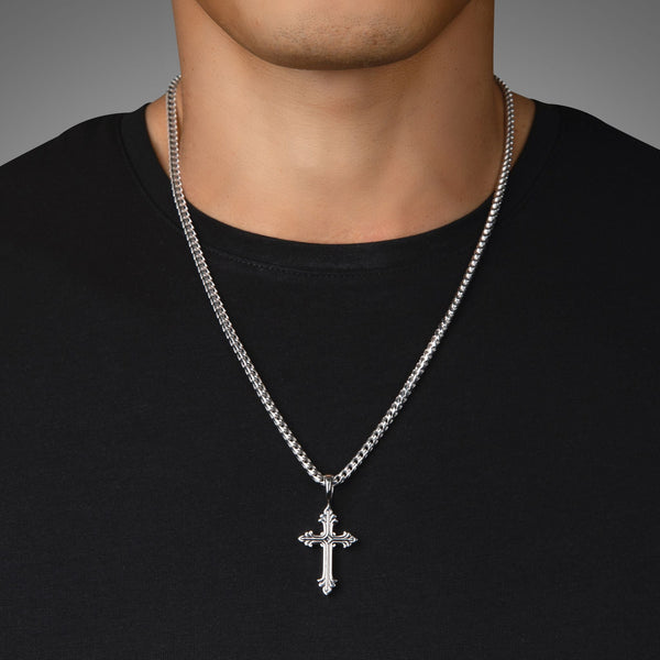 Mens Silver Cross Necklace, Mens Cross Pendant, Proclamation Jewelry