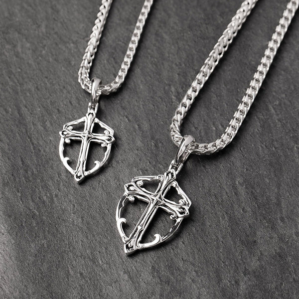Mens Silver Cross Necklace, Mens Cross Pendant, Proclamation Jewelry