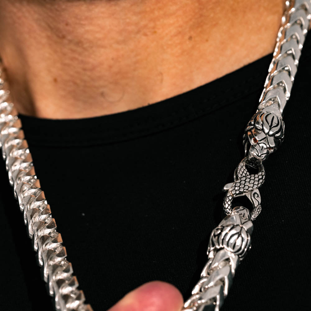 10mm Silver Franco Chain, Lion & Snake Clasp