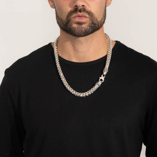 10mm Silver Franco Chain, Lion & Snake Clasp