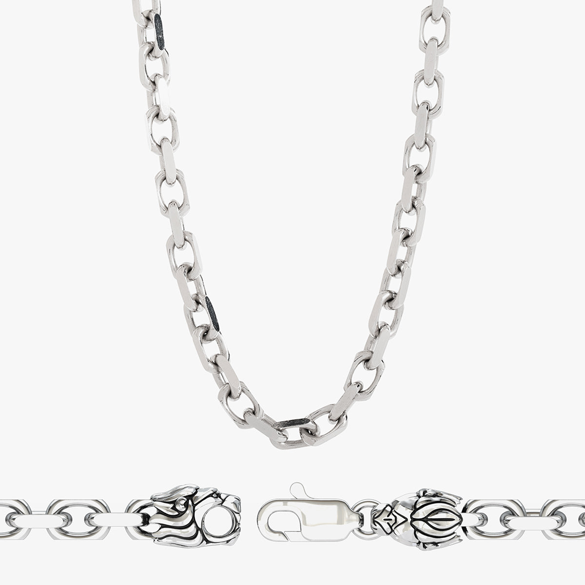 3mm Silver Forza (Heavy Link) Chain, Lion Clasp