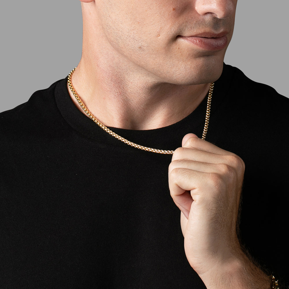 4mm Round Box Chain, 14k Yellow Gold | Solid Gold Necklace