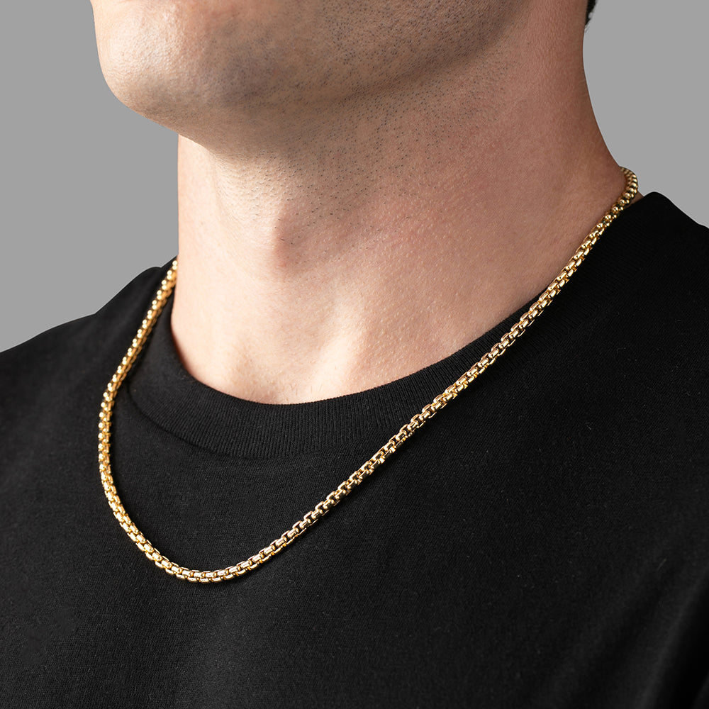 4mm Round Box Chain, 14k Yellow Gold | Solid Gold Necklace