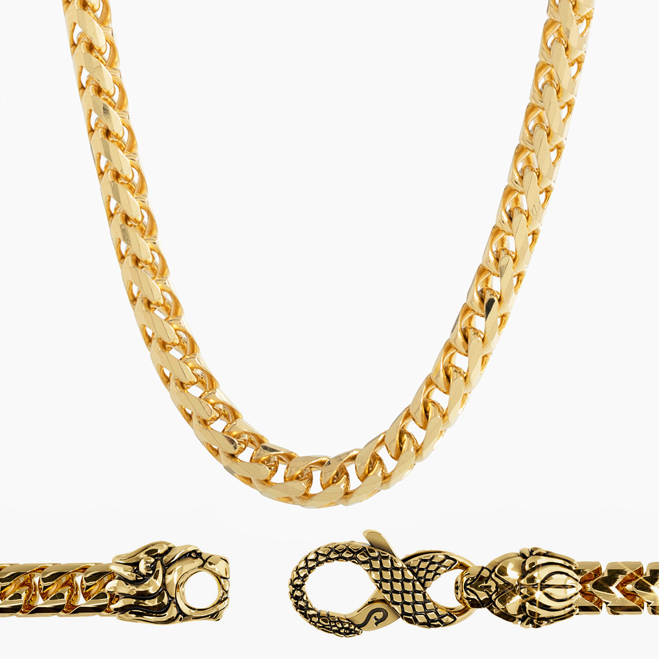 7mm diamond cut franco chain with the Proclamation Jewelry lion and snake clasp
