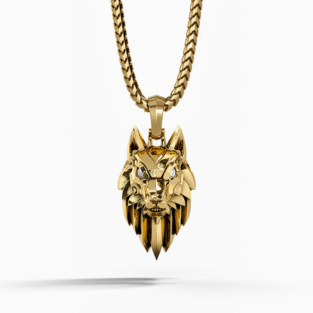 Alpha Gold Wolf Pendant with Diamonds
