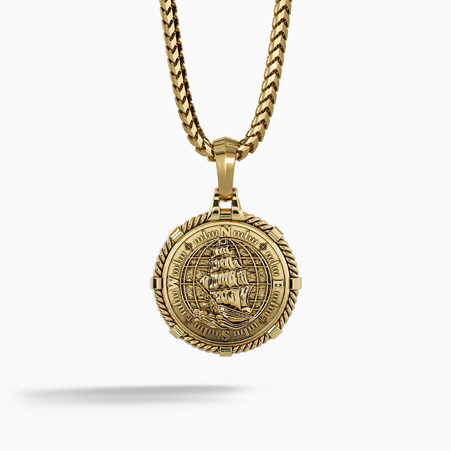 14k Gold 18k Gold Compass Pendant 14K Yellow Gold Emerald Diamond