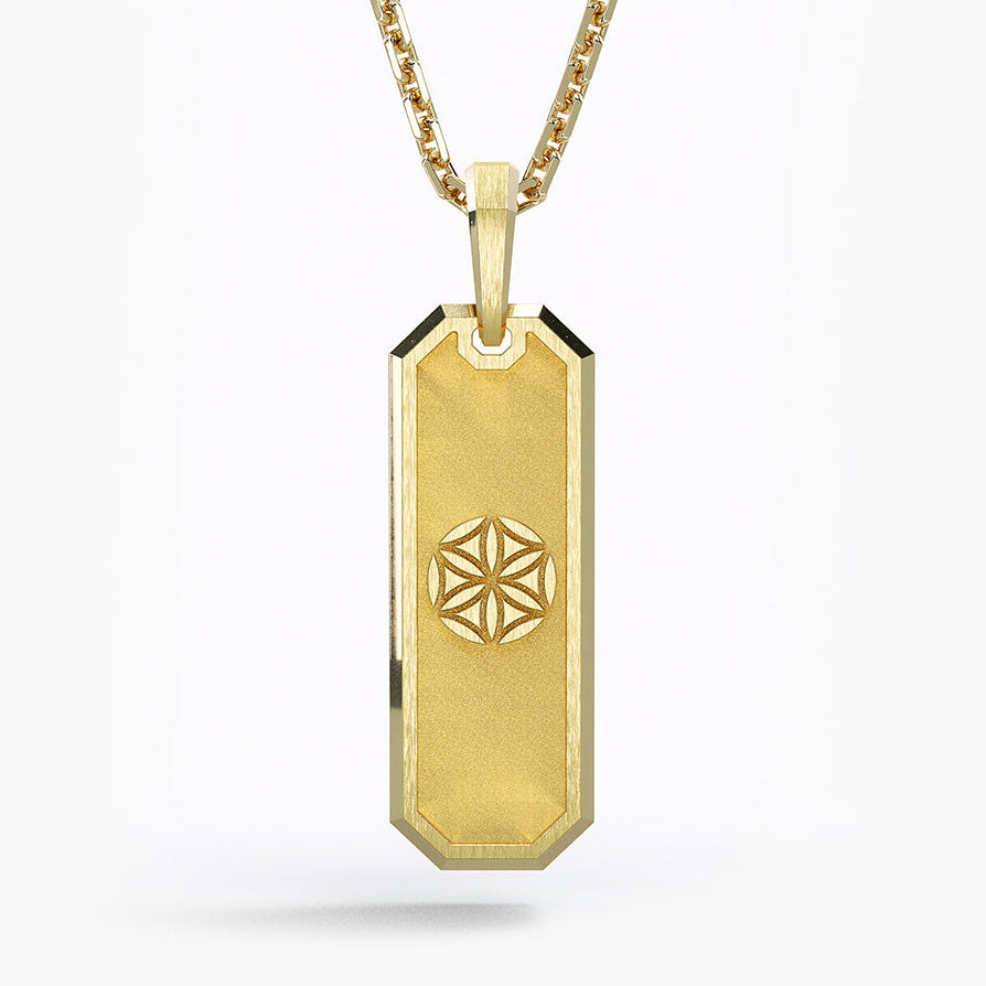 Flower of Life, Gold Tag Pendant