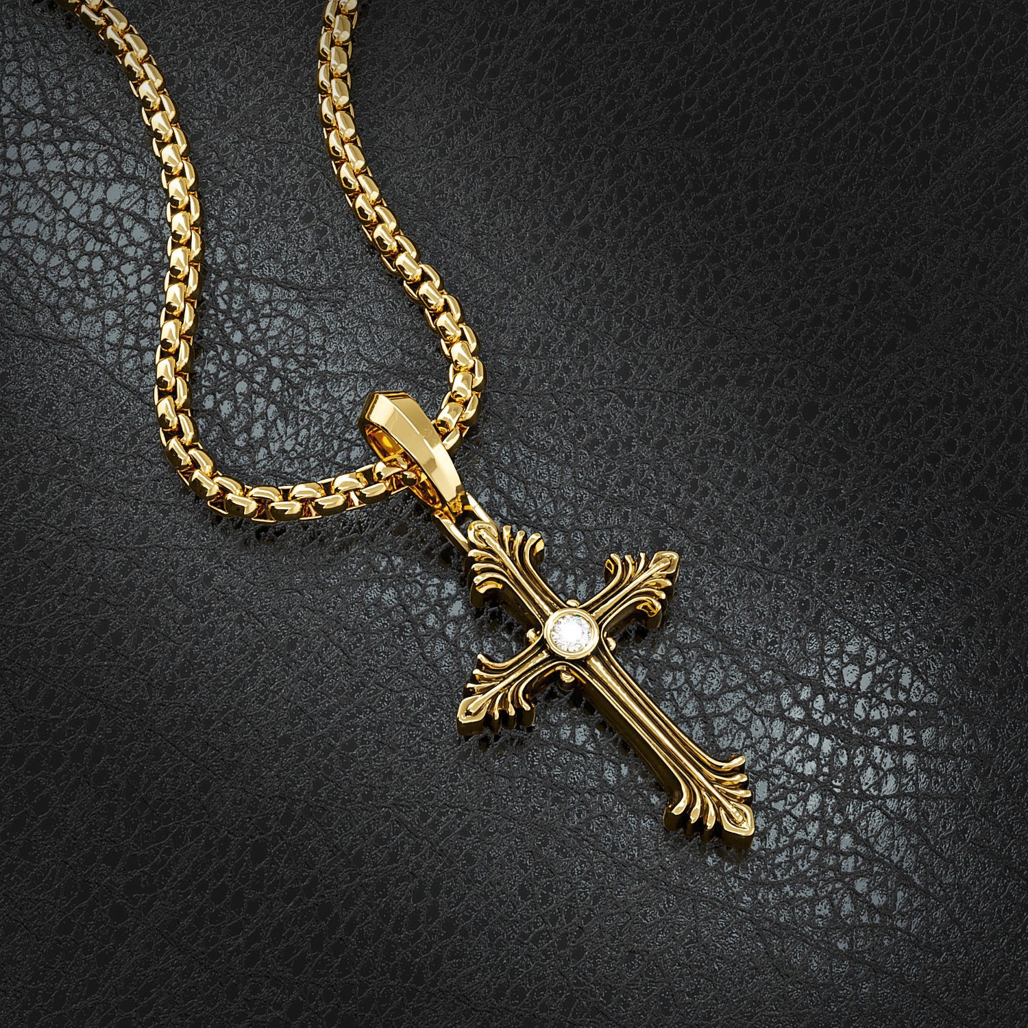 Glory, Gold Cross Pendant with Diamond - Main Image