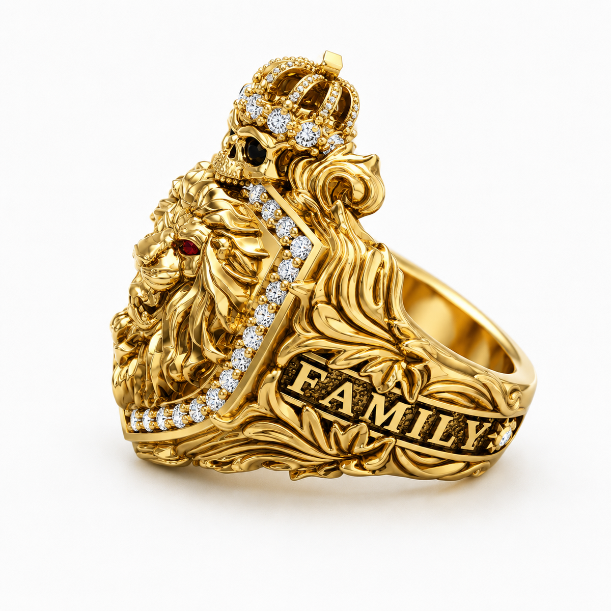 Lion and Skull Crest, Gold and Diamond Ring, alternate view 2