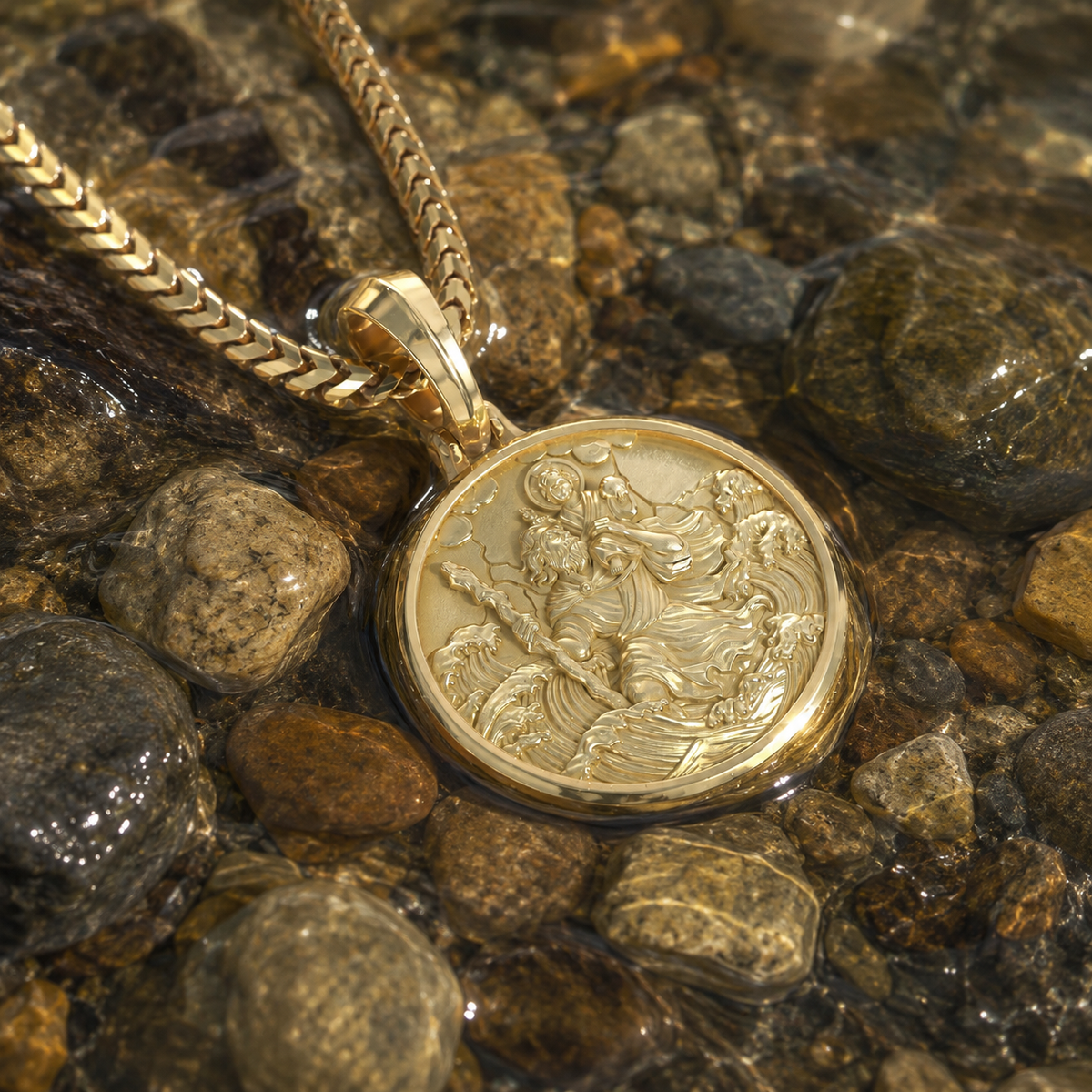 PROTECTOR, Gold Saint Christopher Pendant