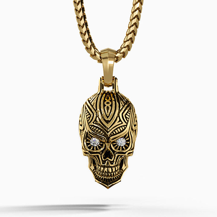 Carpe Diem, Gold Skull Pendant with Diamonds