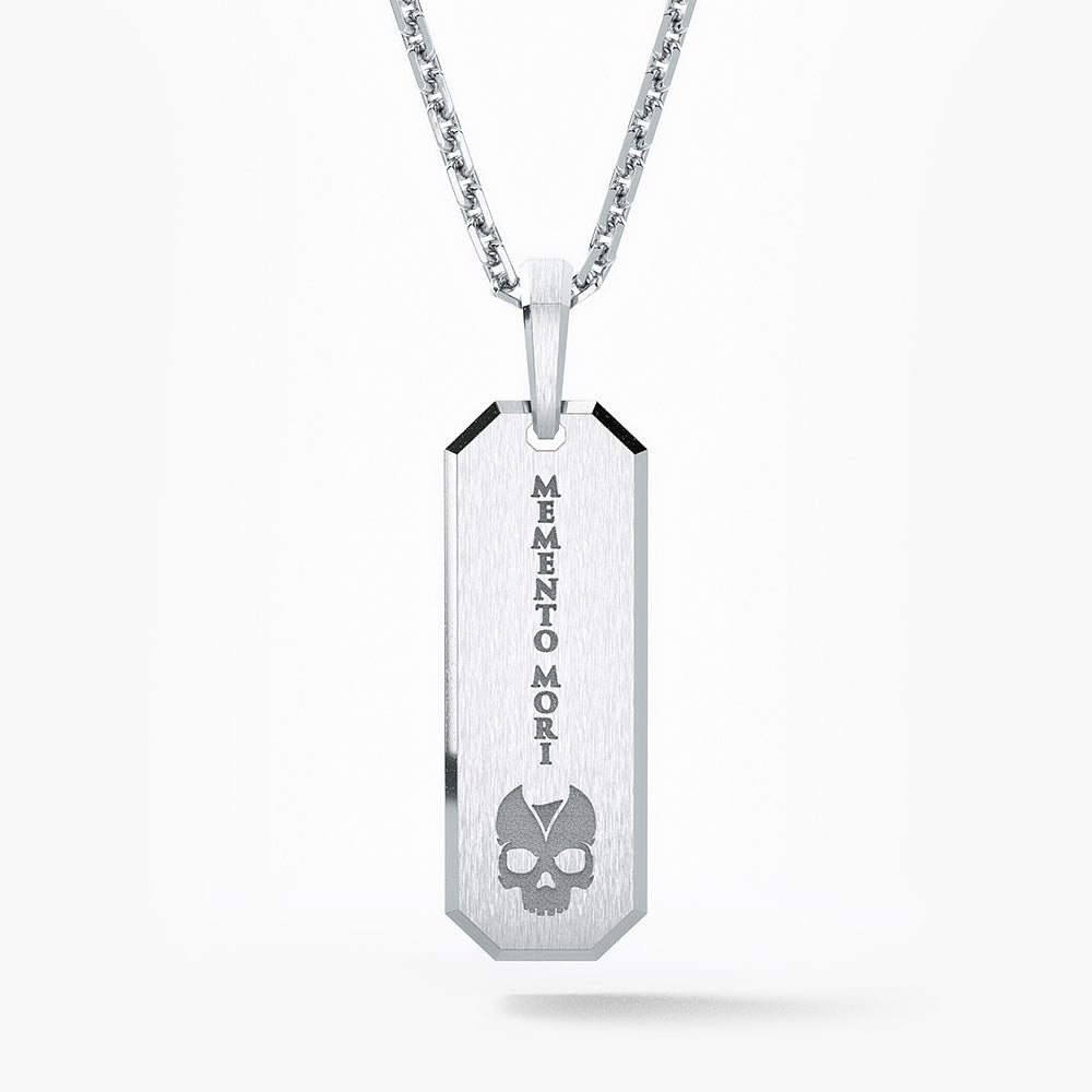 Memento Mori - Silver Dog Tag Skull Pendant by Proclamation