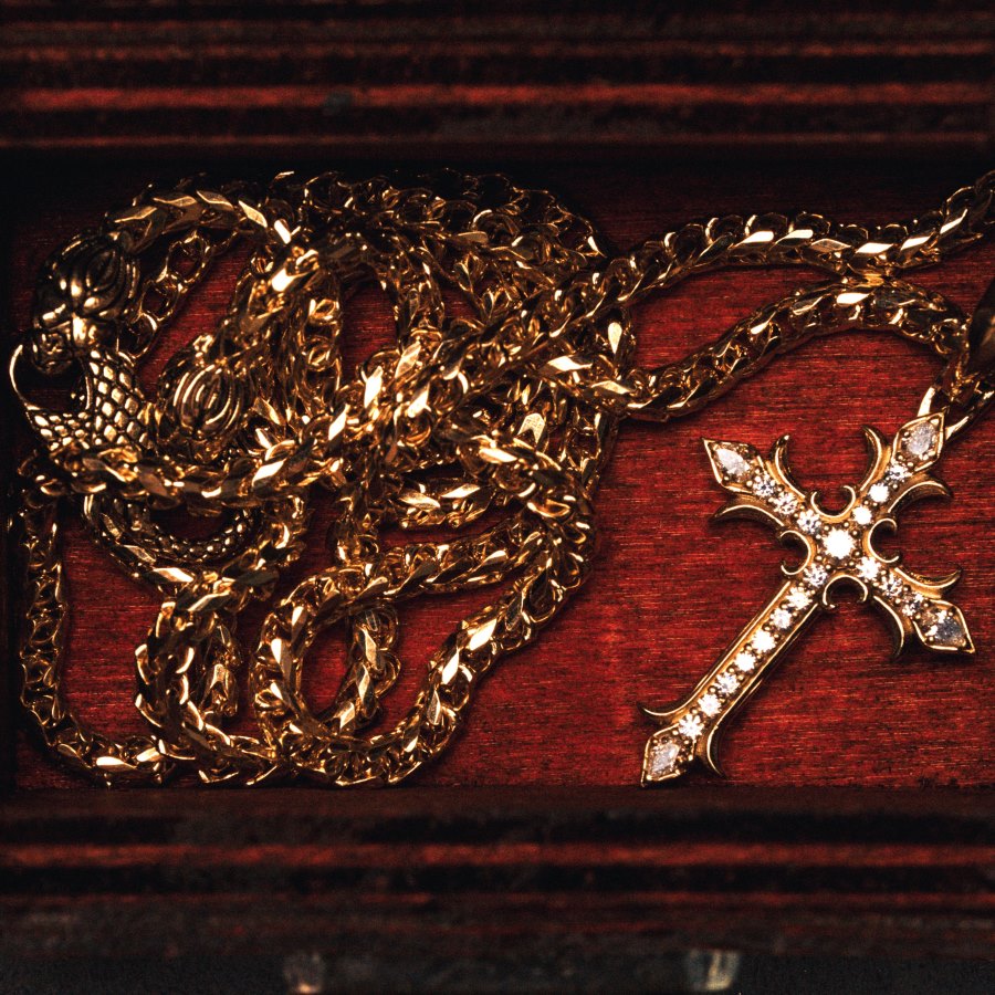 Men's Gold Cross Pendant with Diamonds and a gold chain