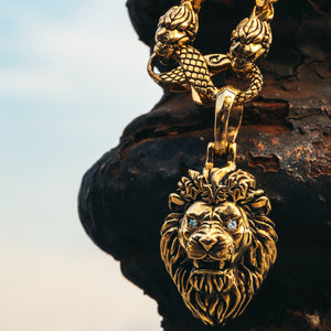 Gold Lion Head Pendant on a Gold Chain by Proclamation Jewelry