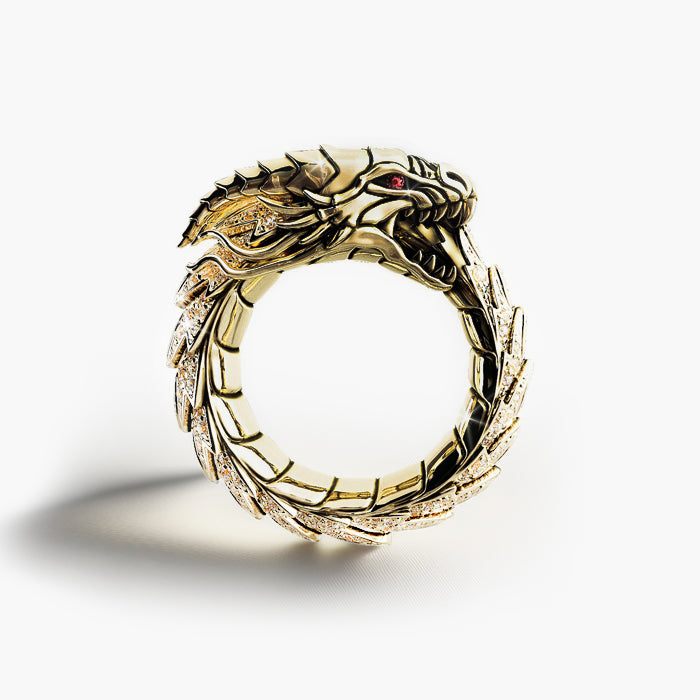 Diamond and Gold Dragon Ring for Men