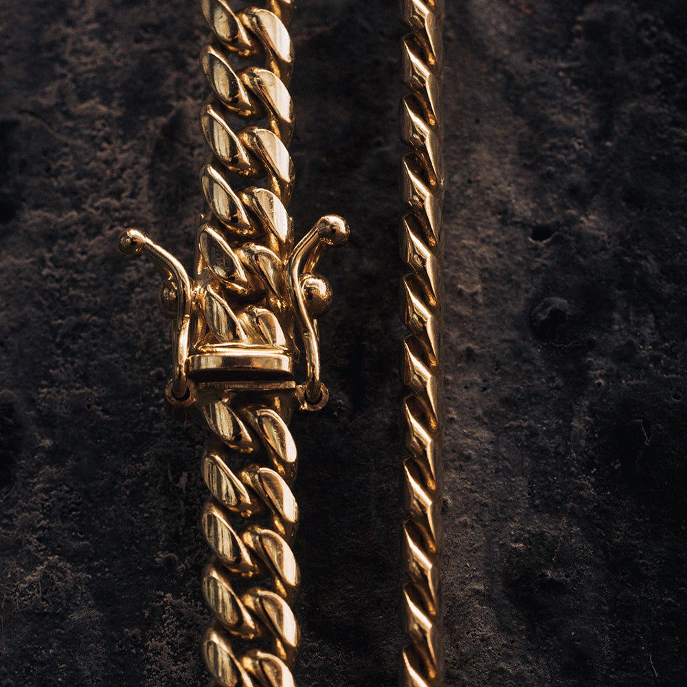 Alfred & Vincent 3.5mm Miami Cuban Link Chain – 925 Sterling Silver, 14k Yellow Gold Plated, Lobster Clasp, Made In Italy