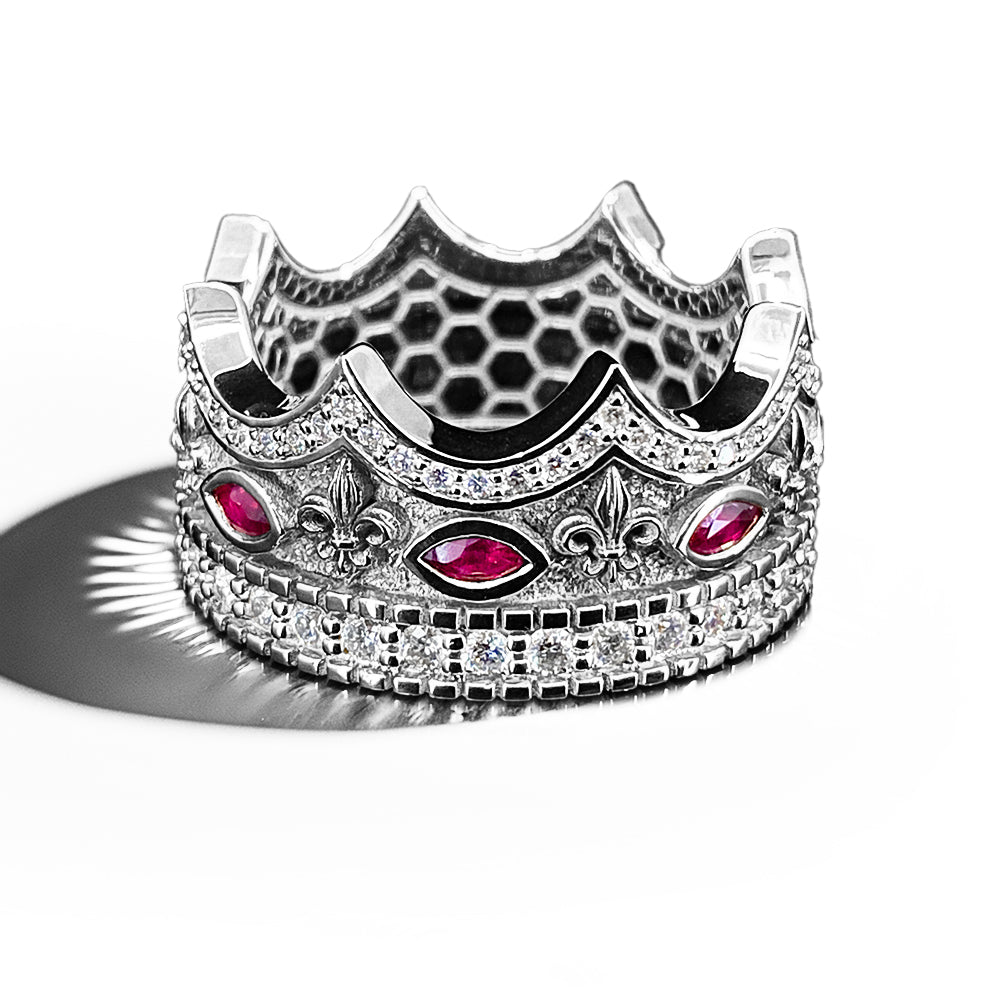 Majesty, Platinum Crown Ring with Diamonds and Rubies