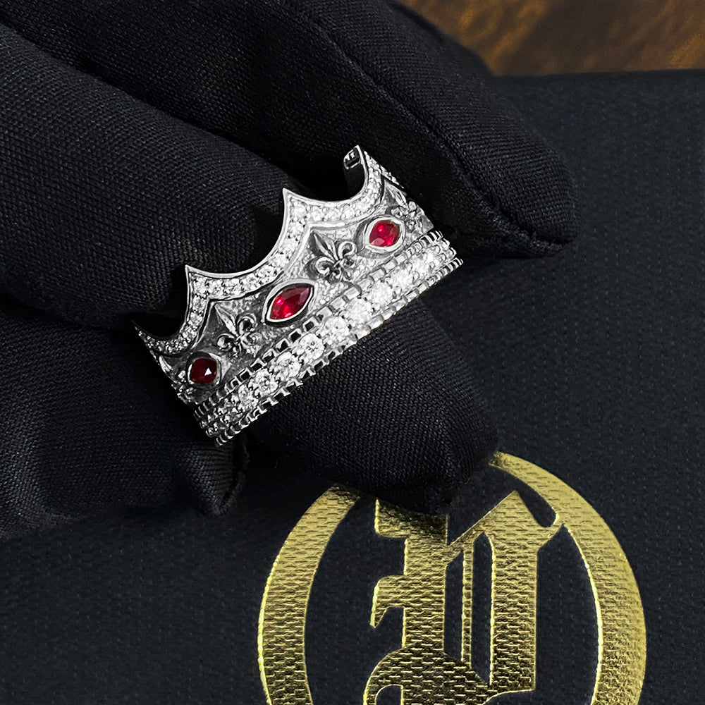 Majesty, Platinum Crown Ring with Diamonds and Rubies