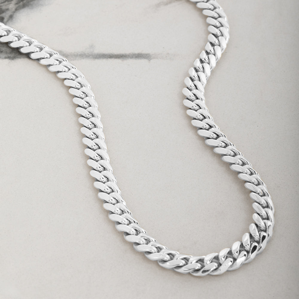 Silver Cuban Link Chain 7mm 925 Sterling Silver Plain And Solid