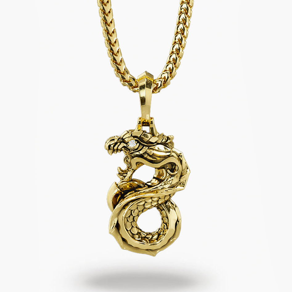 RYU, Gold Dragon Pendant with Diamonds