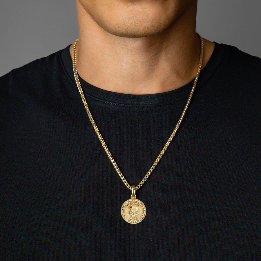 Small gold medallion necklace on sale