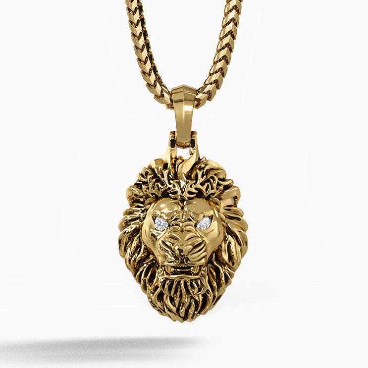 Reign, Gold Lion Head Pendant with Diamonds