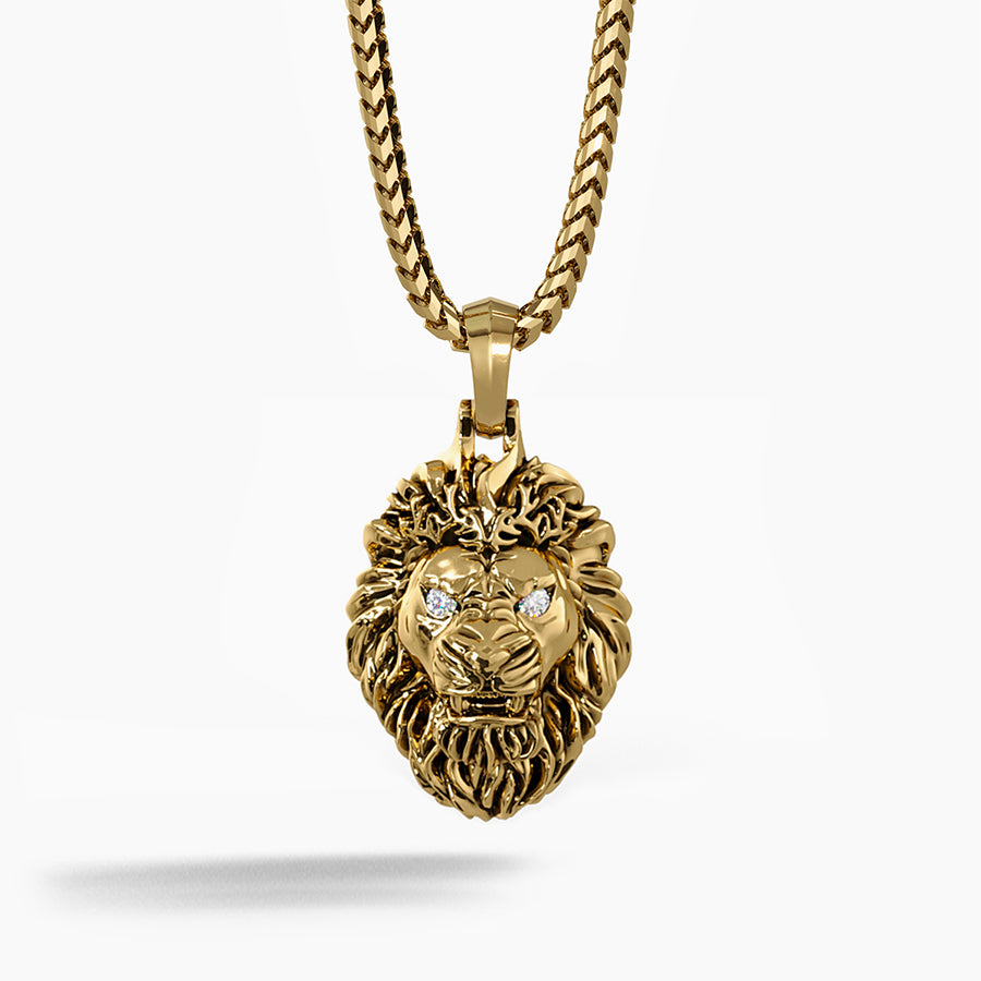 Gold Lion Pendant with Diamond Eyes