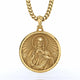 a round sacred heart of Jesus gold pendant necklace on a white background