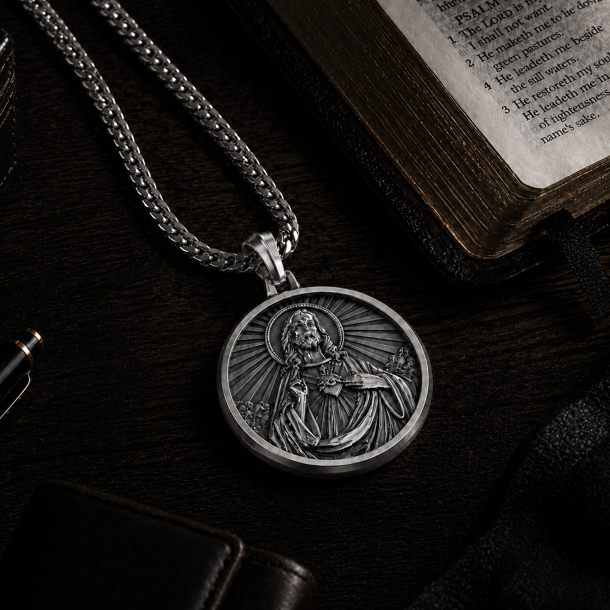 REDEEMER, Silver Sacred Heart of Jesus Pendant