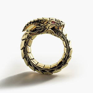 Gold dragon ring with ruby eyes