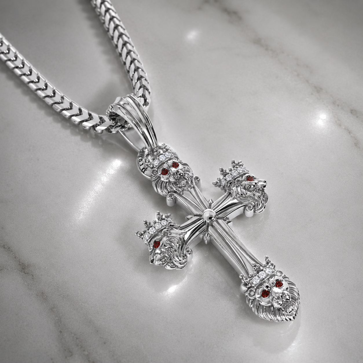 SOVEREIGN, Platinum Lion Cross Pendant