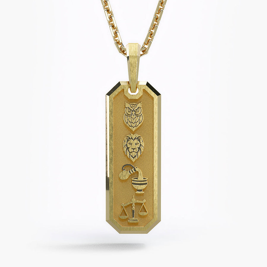 Stoic 4 Virtues, Gold Tag Pendant