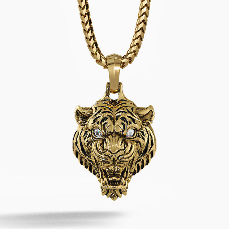 Tiger, Gold Pendant with Diamonds