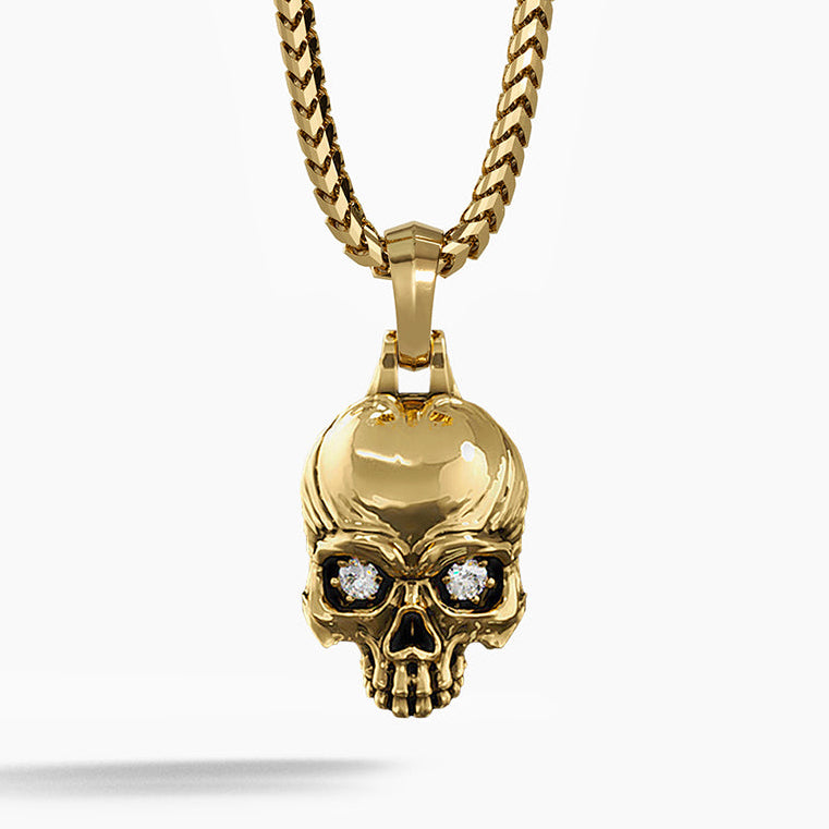 Vita, Gold Skull Pendant with Diamonds