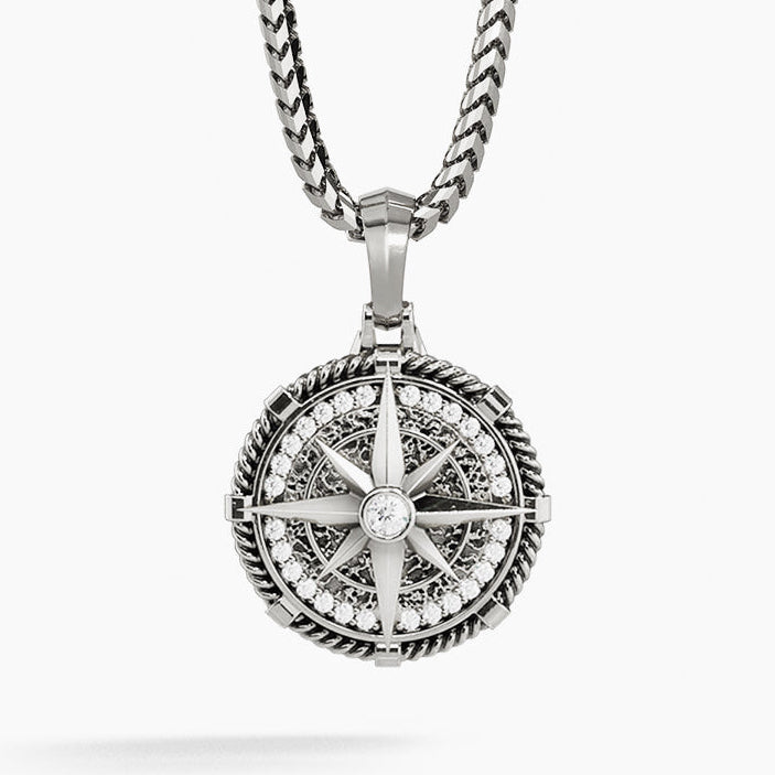 Voyager, Platinum Compass Pendant with Diamonds