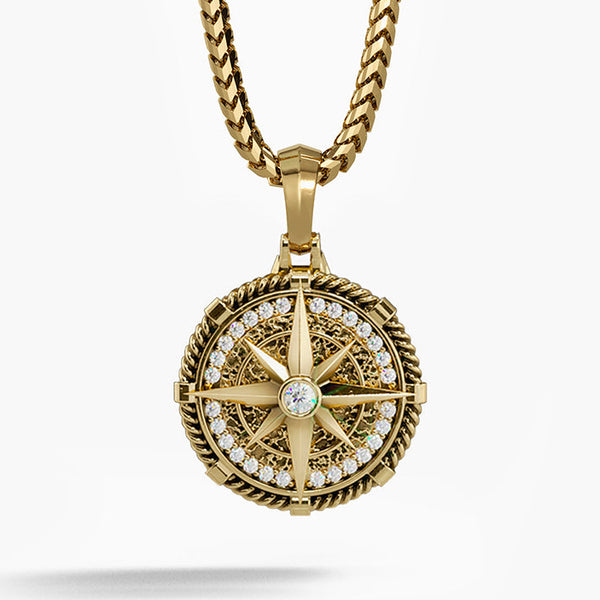 Collier Médaillon Pirate Avec Boussole – Doré, Taille Unique, Pour Costume Et Déguisement