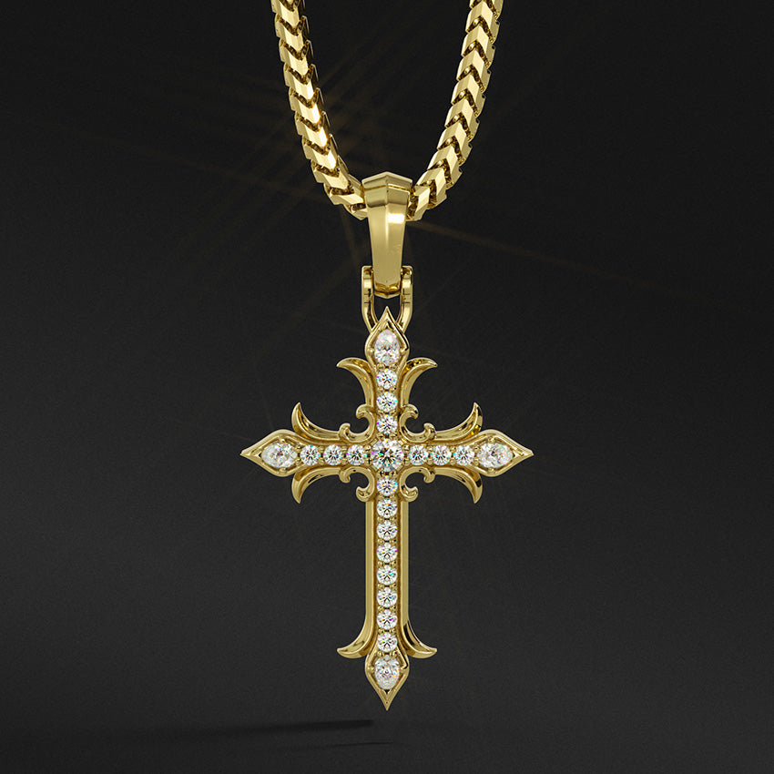 Mens Gold Diamond Cross Pendant, 14k Gold Cross Necklace, Proclamation
