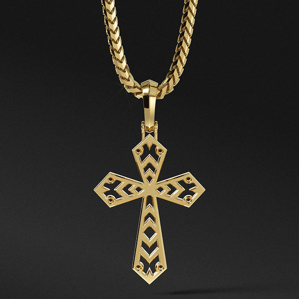 Honor Cross and 3mm Franco Chain 14K Gold Set
