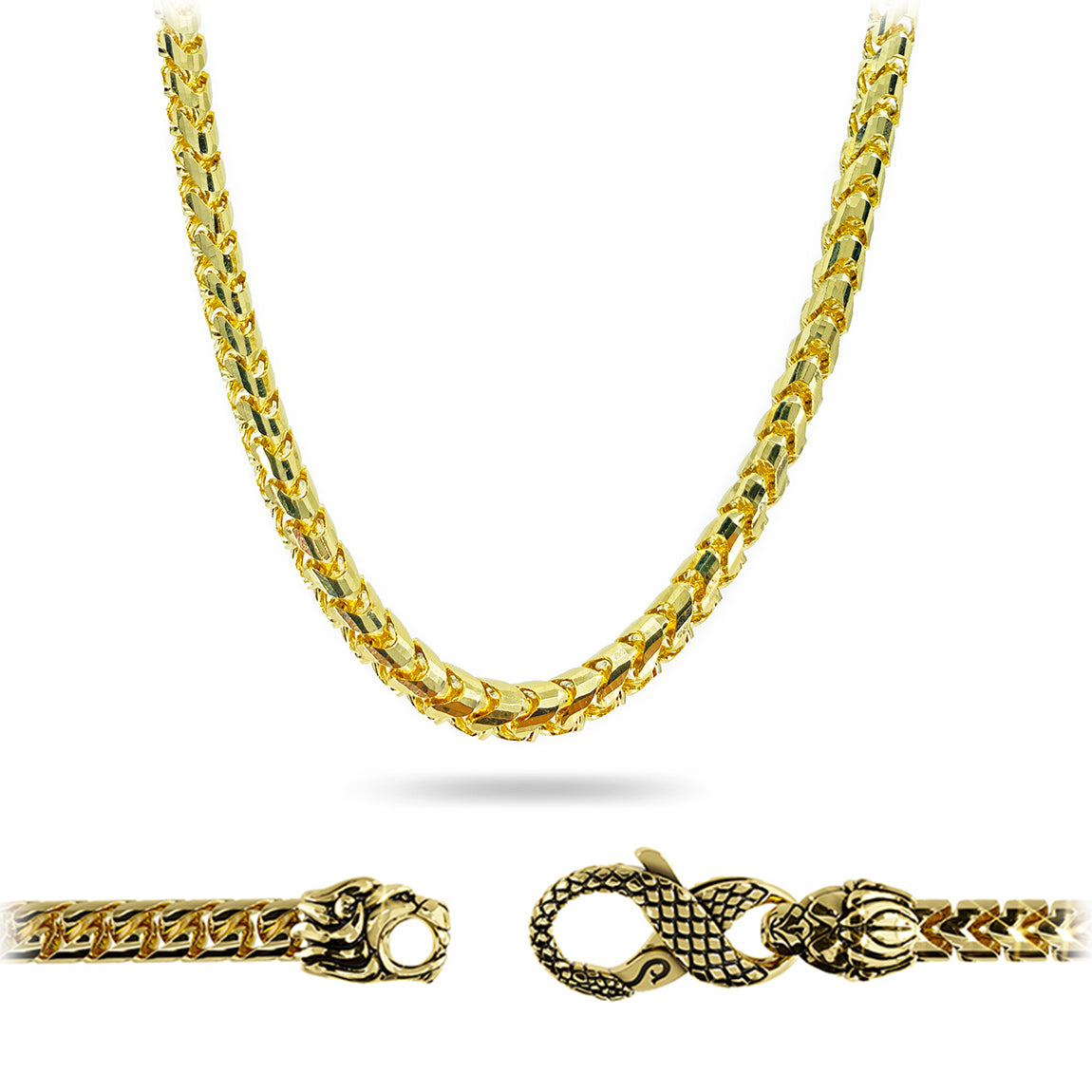 4mm Prism Cut Franco Chain, 14k Gold Chain Men's, Solid Gold Chain