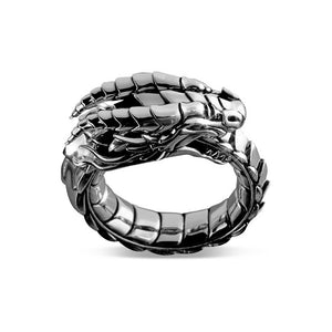 the top of a silver dragon ring