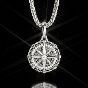 White Gold Compass Pendant with Diamonds from Proclamation Jewelry